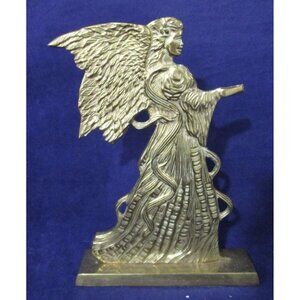Vintage Brass Angel Figure Candle Holder Flowing Robes Wings Missing Candle Cup